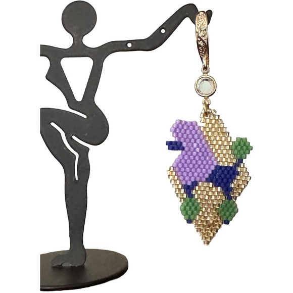 Hand Crafted Purple, Green, Blue and Gold Show Poodle Earrings - Picture 7 of 7